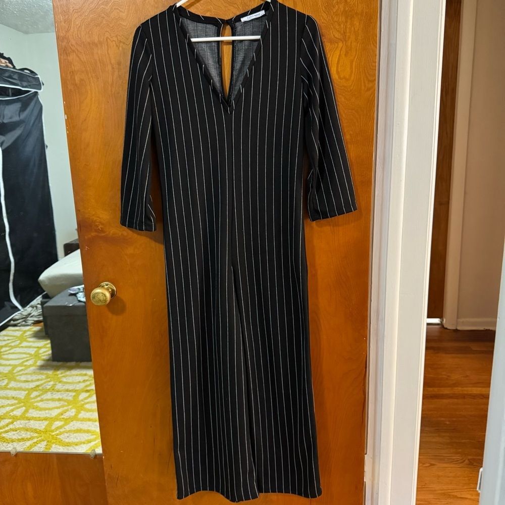 Zara Black and White Striped Trafaluc Jumpsuit Size S